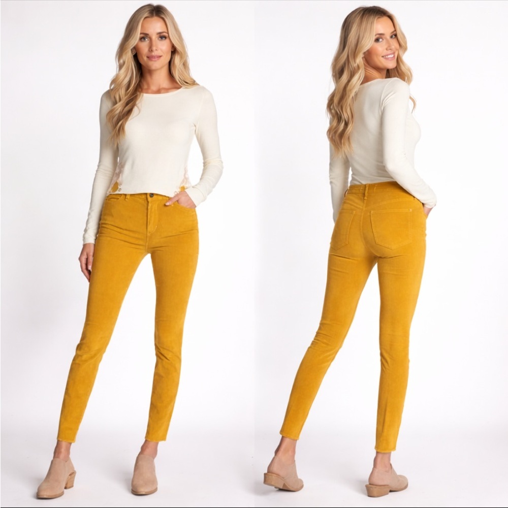 Free People Pants Women Yellow Marsh High Waist Raw Hem Corduroy Size 28